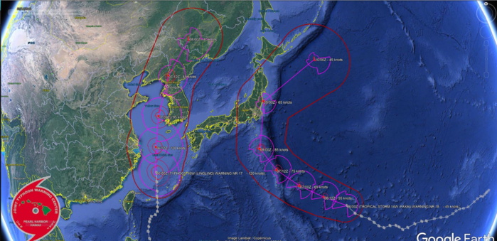 Category 4 Lingling has peaked heading for N.Korea. Faxai south of Japan in 48h as a cat 2