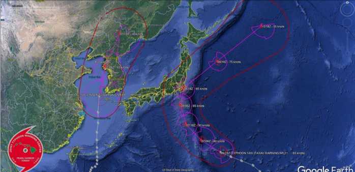 Lingling: landfall cat 1 over NKorea within 12hours. Faxai: cat 2 near Tokyo after 36h Lingling: landfall cat 1 over NKorea within 12hours. Faxai: cat 2 near Tokyo after 36h