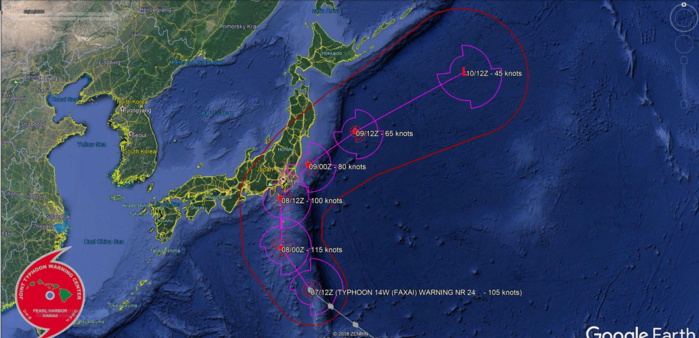 Typhoon Faxai: compact and dangerous category 3, rapidly approaching Tokyo area within 24h