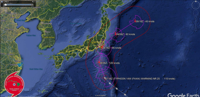Typhoon Faxai: compact category 4, should weaken a bit before landfall/Honshu before 24h Typhoon Faxai: compact category 4, should weaken a bit before landfall/Honshu before 24h
