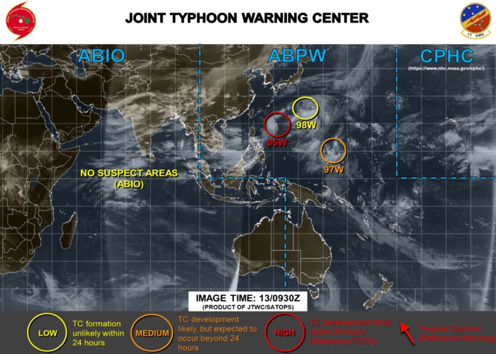 Invest 95W: Tropical Cyclone formation Alert.  97W: Medium