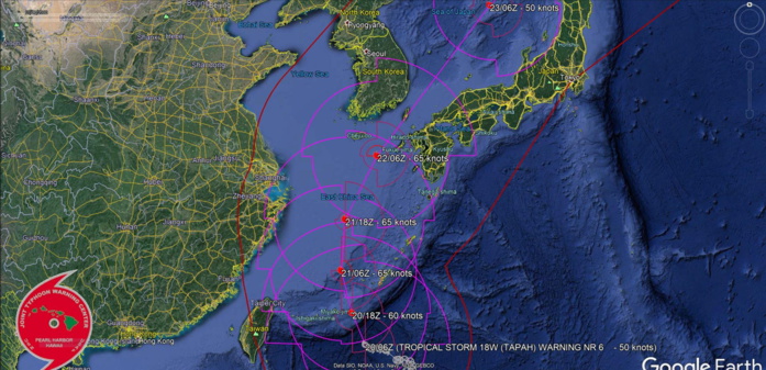 Tapah(18W) intensifying to Typhoon intensity within 24h, close to Jeju in 48h