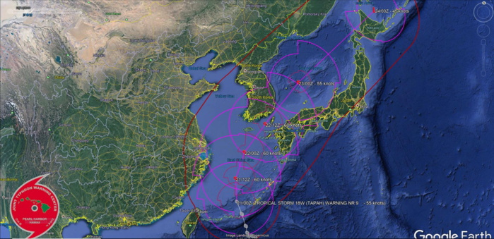 Tapah(18W) will begin extratropical transition in 48h over the cooler Sea of Japan