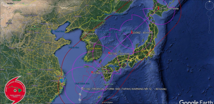 Tapah(18W) near peak intensity, forecast to be fully extratropical in 36h Tapah(18W) near peak intensity, forecast to be fully extratropical in 36h