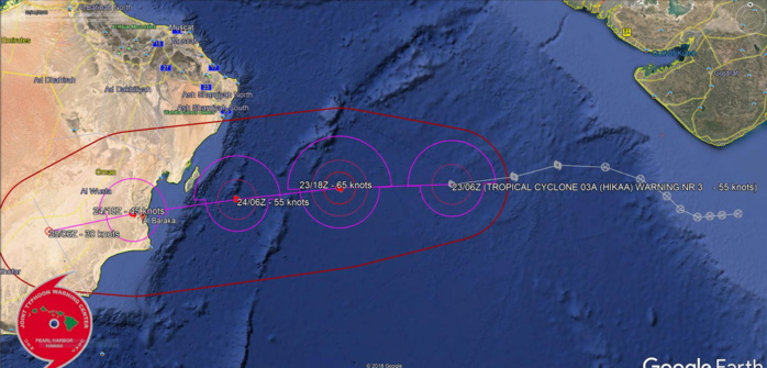 Tropical Cyclone Hikaa(03A) has been rapidly intensifying over the Arabian Sea