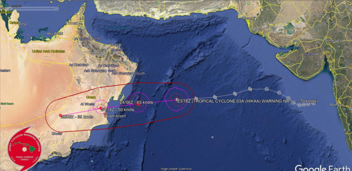 Hikaa(03A) tiny but well organized category 1 cyclone has probably peaked, near Masirah in 12h Hikaa(03A) tiny but well organized category 1 cyclone has probably peaked, near Masirah in 12h