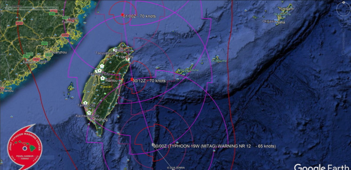 FORECAST TRACK CLOSE AND OVER EASTERN TAIWAN