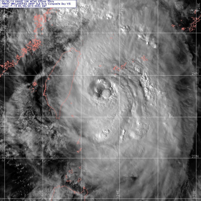 Typhoon Mitag(cat 1) is tracking between Eastern Taiwan and Ishigakijima