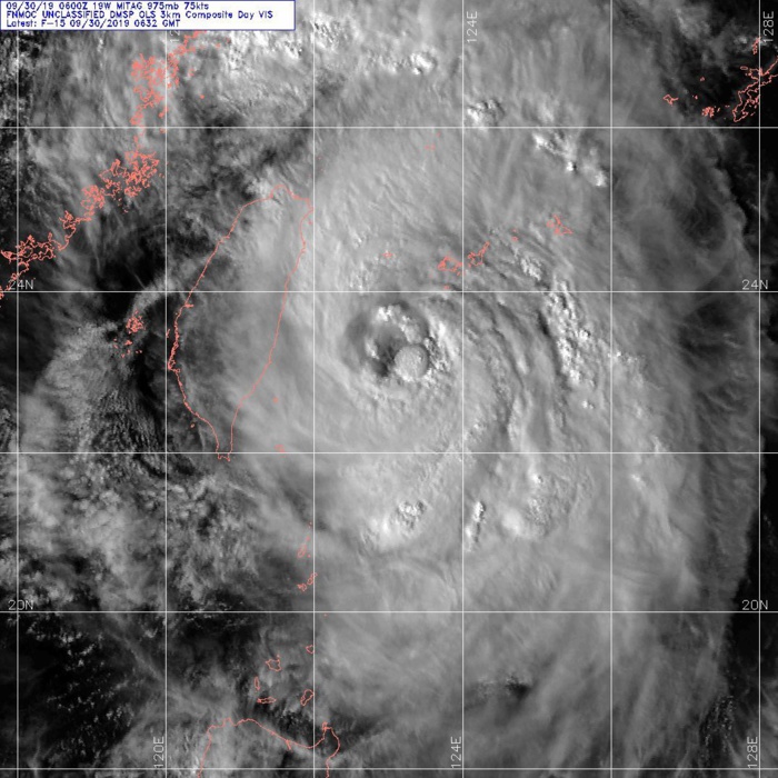 Typhoon Mitag(cat 1) is tracking between Eastern Taiwan and Ishigakijima Typhoon Mitag(cat 1) is tracking between Eastern Taiwan and Ishigakijima