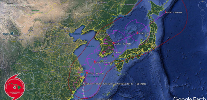 Mitag(19W) tracking close to the Chinese coastline, weakening next 48h