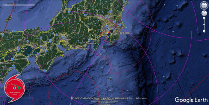 Typhoon Hagibis(20W) making landfall in the Tokyo area within 12hours