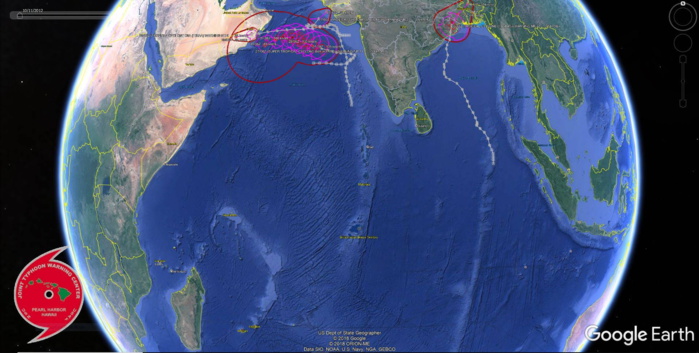 Trajectoires des 4 cyclones suivis cette année au 27 Octobre. JOINT TYPHOON WARNING CENTER