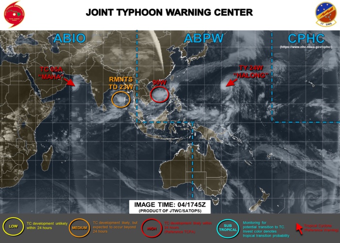 Halong:peak intensity/strong category 4 within 24h. Maha:near peak intensity. 90W&23W:close watch