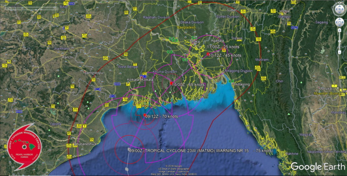 FORECAST TO TRACK APPRX 100KM TO THE EAST OF KOLKATA SHORTLY BEFORE 24H FORECAST TO TRACK APPRX 100KM TO THE EAST OF KOLKATA SHORTLY BEFORE 24H