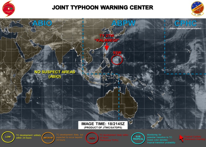 Typhoon Kalmaegi: forecast landfall near Aparri within 12h. Invest 93W: Trop Cyclone Formation Alert
