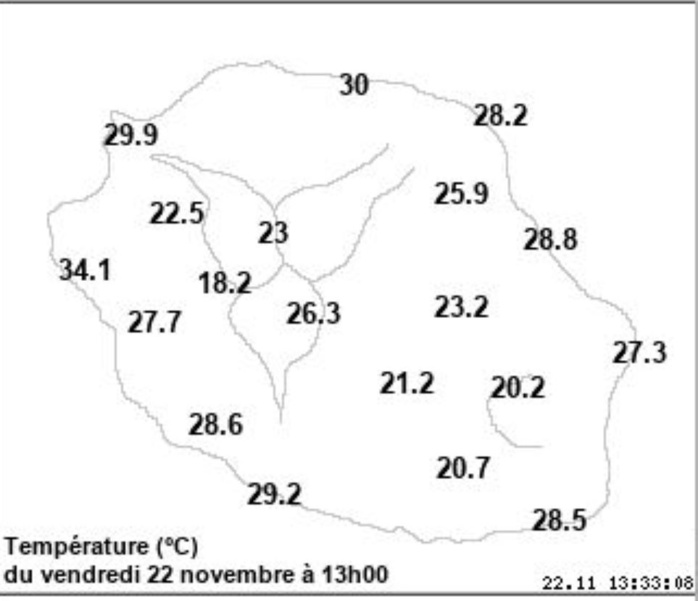 Pointe des 3 Bassins: Nouveau record de température relevé par Météo France Pointe des 3 Bassins: Nouveau record de température relevé par Météo France