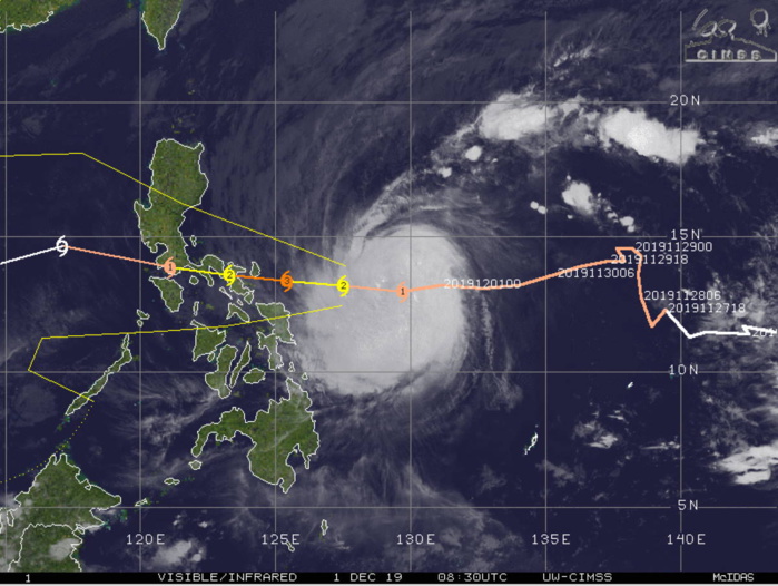Kammuri(29W) is developing an eye while intensifying. Could be near Virac in apprx 36h