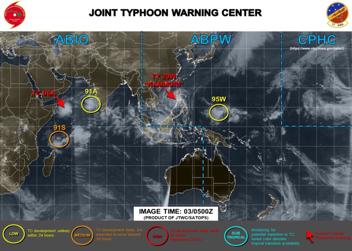 TY Kammrui(29W) , TC 06A, Invest 95W, 91A and 91S: updates at 03/06UTC