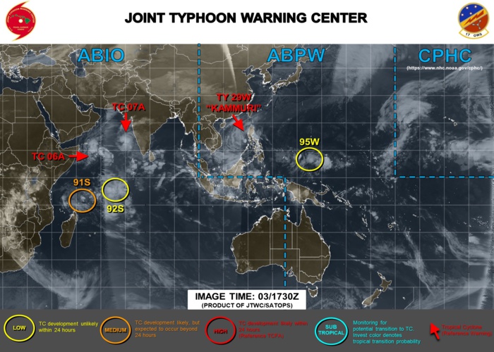 TY Kammuri(29W), Invest 95W, TCs 06A & 07A, Invest 91S & 92S: Updates at 03/18UTC