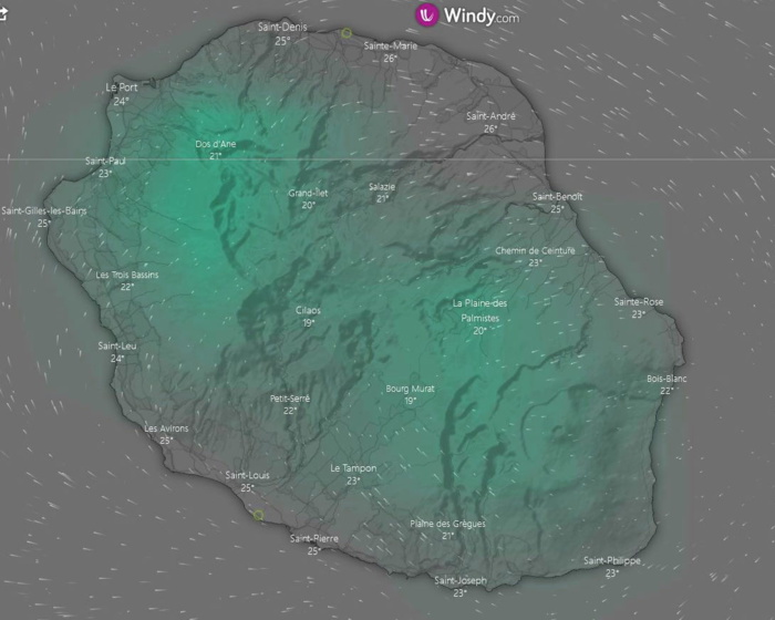 Simulation du modèle européen pour jeudi après-midi. WINDY