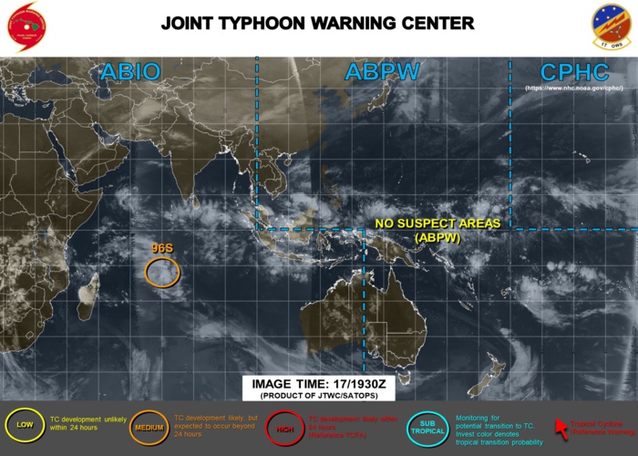 Invest 96S: winds may increase south of the weak circulation. The area is medium Invest 96S: winds may increase south of the weak circulation. The area is medium