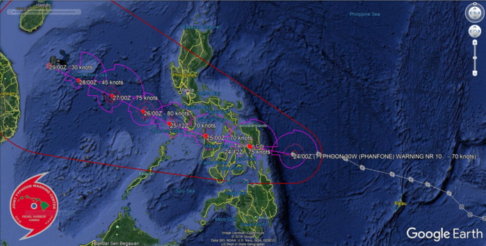 Intensifying Typhoon Phanfone bearing down on Tacloban/PH. Landfall: shortly before 12h
