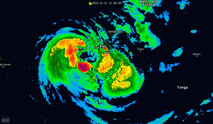 04P( Sarai) tracking apprx 200km South of Suva/Fiji and intensifying