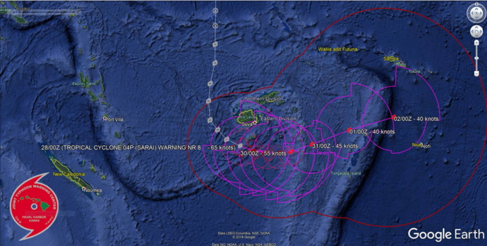 04P( Sarai) now a CAT 1 US, tracking apprx 190km South of Suva/Fiji