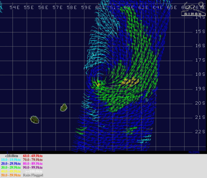 05S(CALVINIA) forecast to peak near 50knots South-East of Mauritius