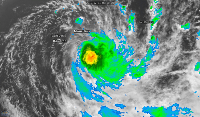 05S(CALVINIA) now at Typhoon intensity, moving away from the Mascarenes