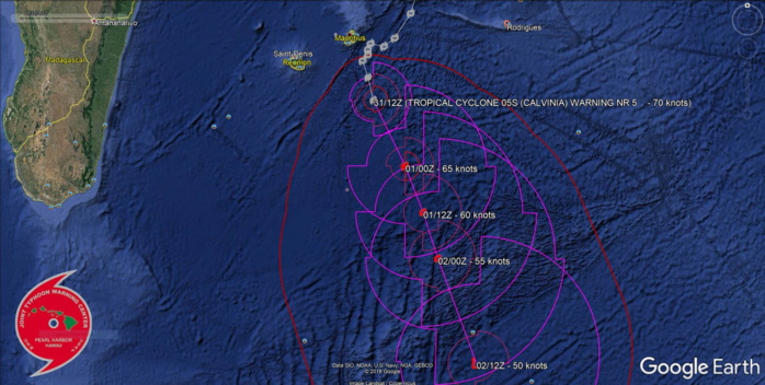 05S(CALVINIA) now at Typhoon intensity, moving away from the Mascarenes