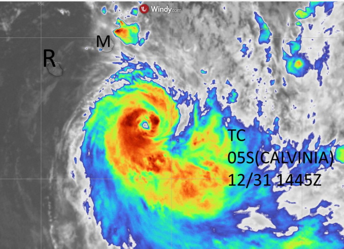 05S(CALVINIA) now at Typhoon intensity, moving away from the Mascarenes