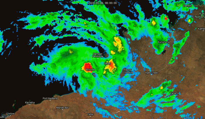 TC 06S(BLAKE) tracking just west of Broome as a 50knots cyclone