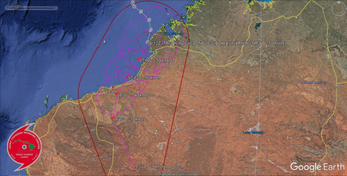 TC 06S(BLAKE) tracking just west of Broome as a 50knots cyclone