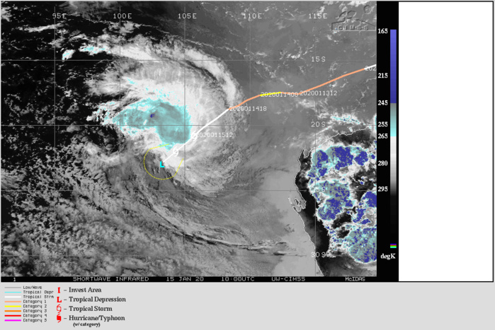 07S(CLAUDIA) close to minimal cyclone intensity, tracking over cool SSTs
