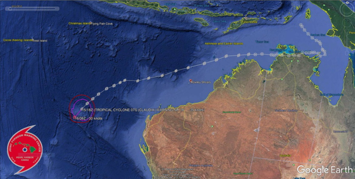 Western Australia area: 07S(CLAUDIA) : Final Warning. Peak intensity was 80knots( top CAT 1US) Western Australia area: 07S(CLAUDIA) : Final Warning. Peak intensity was 80knots( top CAT 1US)