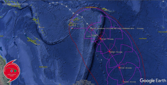 TC 08P(TINO), category 1 US, is tracking close to Ha'apai and Nuku'alofa/Tonga 