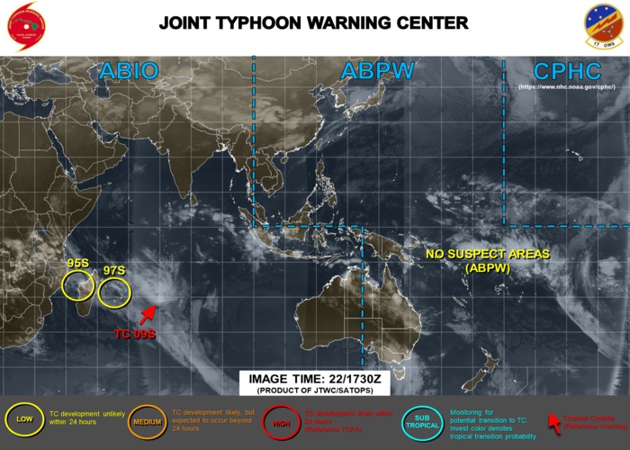 South Indian: 94S is now TC 09S far to the East of Rodrigues, not expected to intensify much