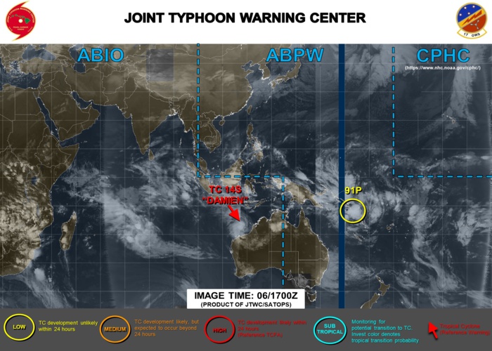 TC 14S(DAMIEN) intensifying, 13S(FRANCISCO) & 91P: updates at 07/03UTC