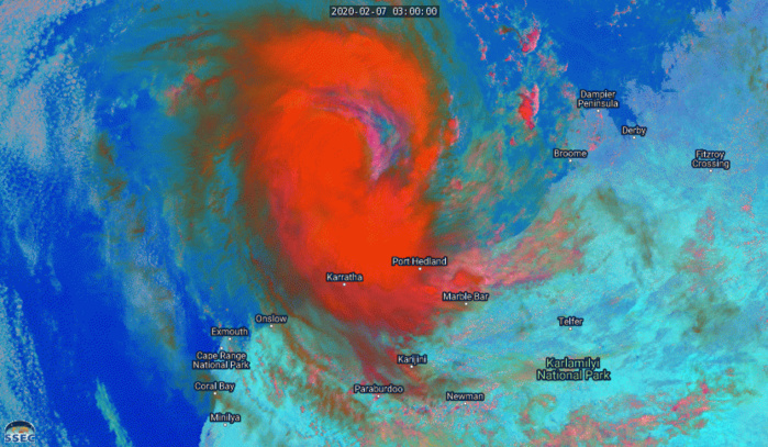 TC 14S(DAMIEN) now CAT 1 US, intensifying and bearing down on Karratha/Western Australia