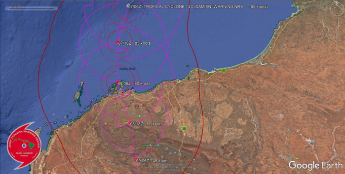 TC 14S(DAMIEN) now CAT 1 US, intensifying and bearing down on Karratha/Western Australia TC 14S(DAMIEN) now CAT 1 US, intensifying and bearing down on Karratha/Western Australia