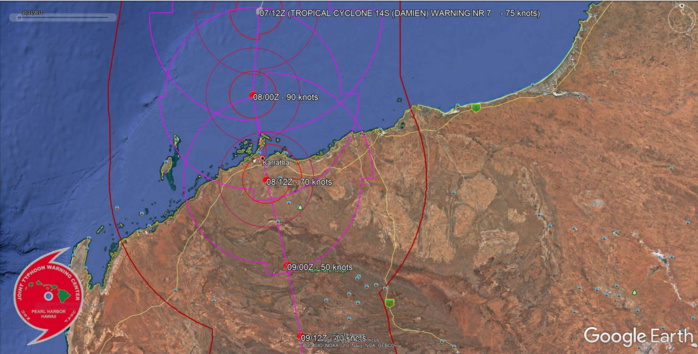 TC 14S(DAMIEN) CAT 1 US, intensifying, approaching Karratha, update at 07/15UTC