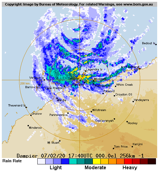 TC 14S(DAMIEN) CAT 1 US, intensifying, approaching Karratha, update at 07/15UTC