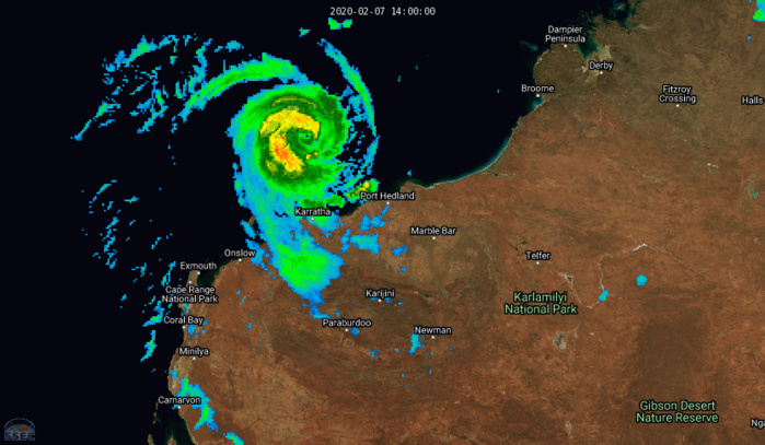 TC 14S(DAMIEN) CAT 2 US, intensifying, approaching Karratha, update at 07/21UTC