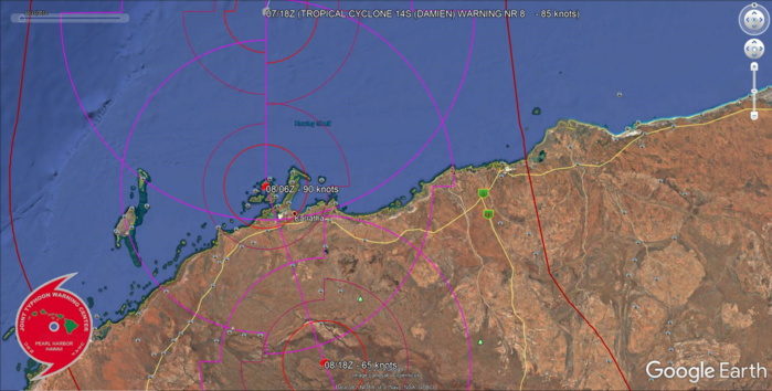 TC 14S(DAMIEN) CAT 2 US, intensifying, approaching Karratha, update at 07/21UTC