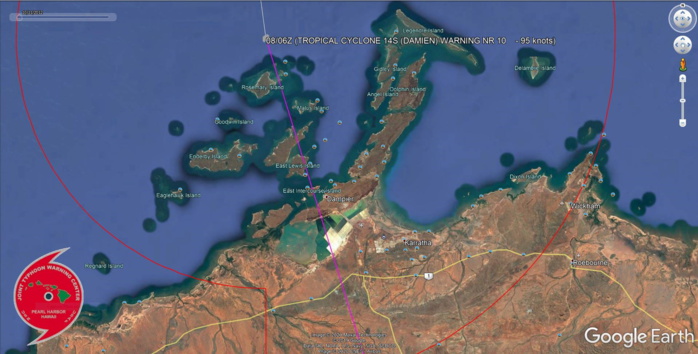 TC 14S(DAMIEN) strong CAT 2 US, landfall near Karratha, top reported gust: 195km/h