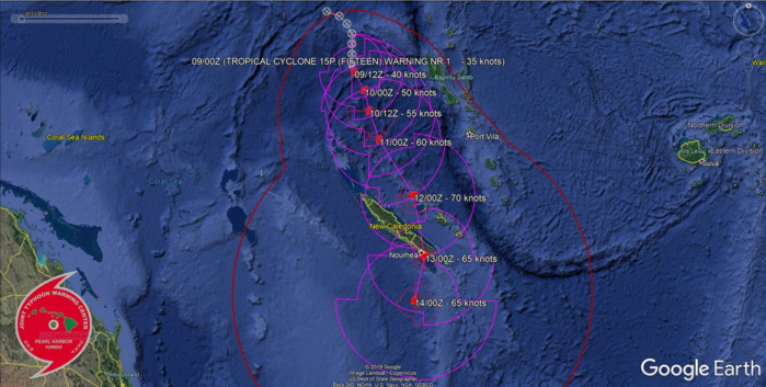 South Pacific: TC 15P gradually intensifying and approaching New Caledonia, update 09/03UTC
