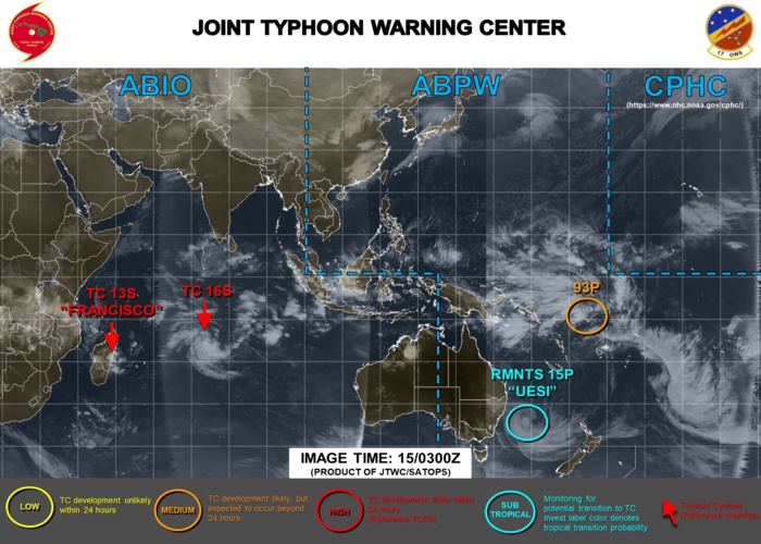 TC 16S(94S) has formed in the middle of the South Indian Ocean. Update at 15/03UTC