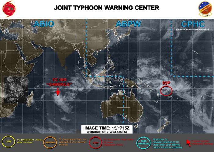 TC 16S(GABEKILE): rapid intensification. Invest 93P: Tropical Cyclone Formation Alert. 15/21UTC TC 16S(GABEKILE): rapid intensification. Invest 93P: Tropical Cyclone Formation Alert. 15/21UTC