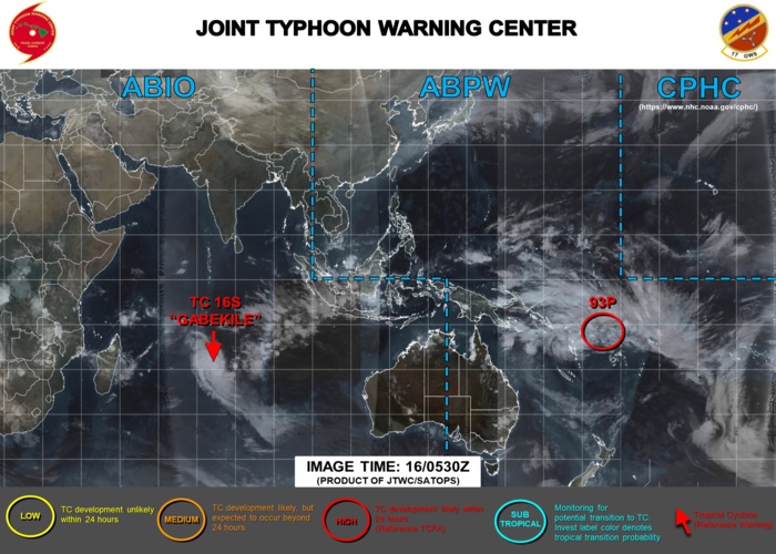 TC 16S(GABEKILE): category 1 US and Invest 93P: updates at 16/06UTC